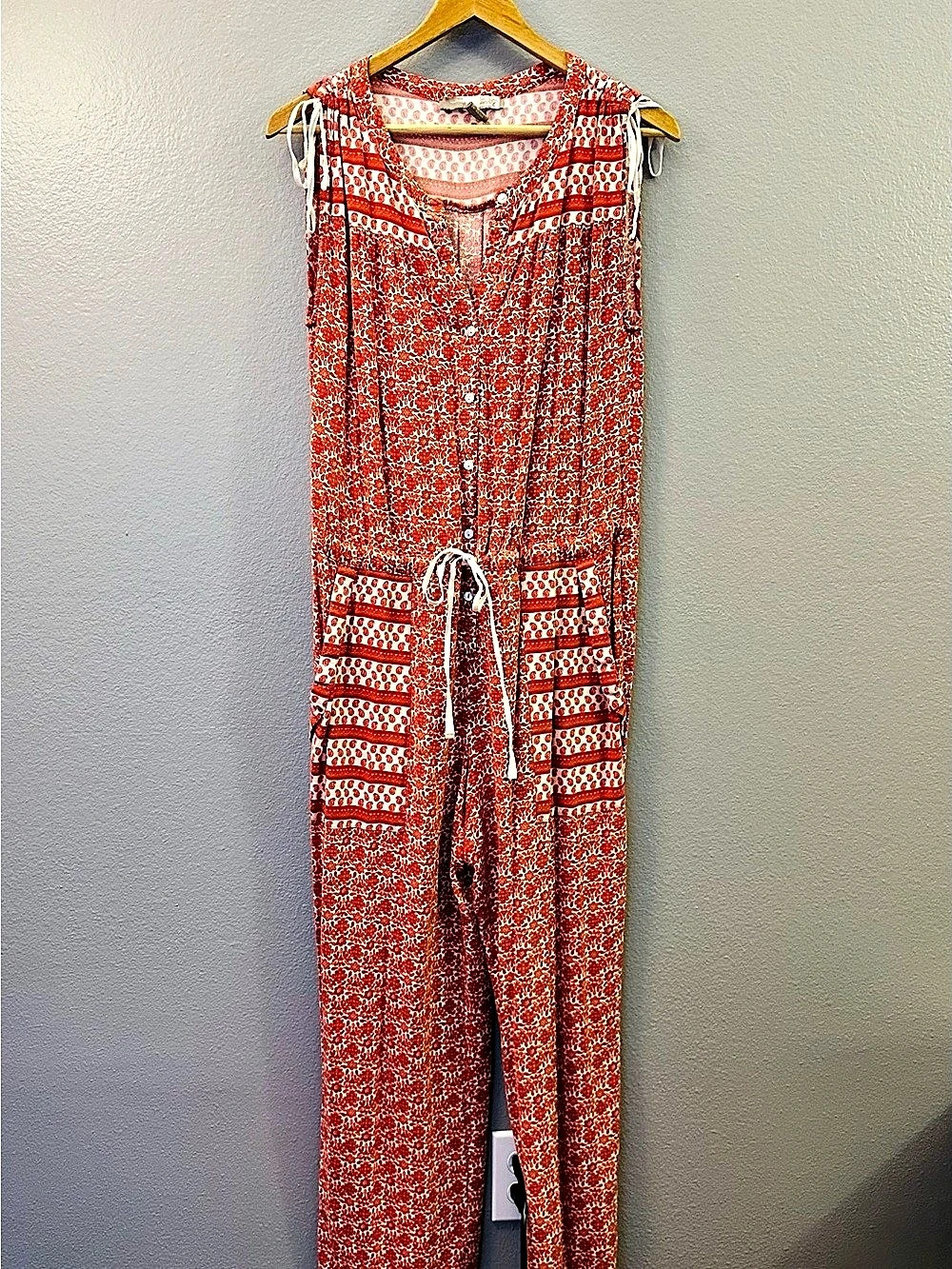 Red & White Geometric Wide Leg Jumpsuit